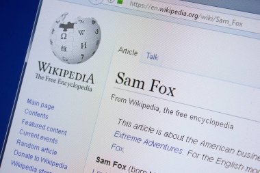 Ryazan, Rusya Federasyonu - 09 Eylül 2018 - Vikipedi sayfa hakkında Sam Fox Pc ekranda