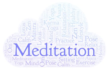 Meditasyon kelime bulutu. Yalnızca metin ile yapılan Wordcloud.