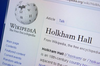 Ryazan, Rusya Federasyonu - 09 Eylül 2018 - Vikipedi sayfa hakkında Holkham Hall Pc ekranda