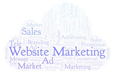 Kelime bulutu metin Web sitesi pazarlama ile. Yalnızca metin ile yapılan Wordcloud.