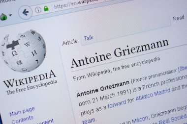 Ryazan, Rusya Federasyonu - 09 Eylül 2018 - Vikipedi sayfa hakkında Antoine Griezmann Pc ekranda