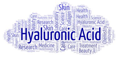 Hyaluronik asit kelime bulutu. Yalnızca metin ile yapılan Wordcloud.