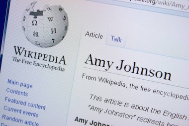Ryazan, Rusya Federasyonu - 09 Eylül 2018 - Vikipedi sayfa hakkında Amy Johnson Pc ekranda