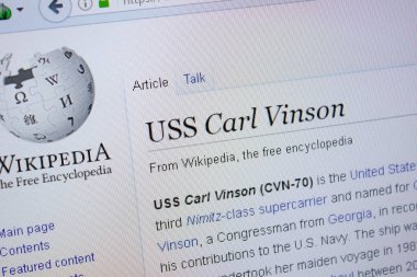 Ryazan, Rusya Federasyonu - 09 Eylül 2018 - Vikipedi sayfa hakkında Uss Carl Vinson Pc ekranda