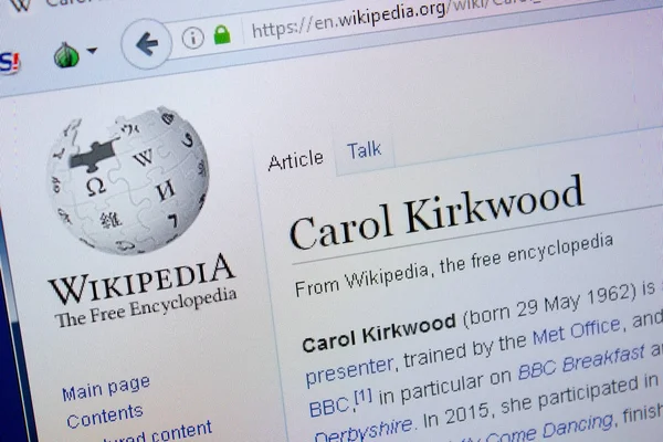 Ryazan Rusia Septiembre 2018 Wikipedia Página Sobre Carol Kirkwood Una — Foto de Stock