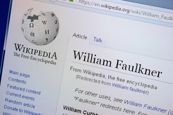 Ryazan Rusia Septiembre 2018 Wikipedia Página Sobre William Faulkner Una — Foto de Stock