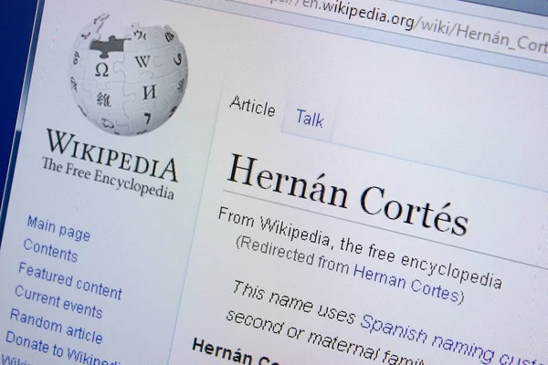 Rjazaň Rusko Září 2018 Stránce Wikipedie Hernan Cortes Monitoru — Stock fotografie
