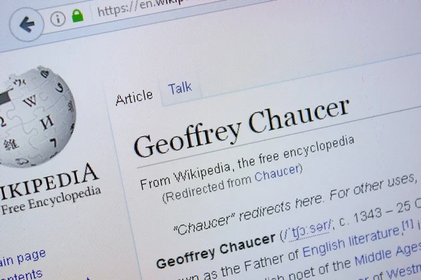 Ryazan Russia September 2018 Wikipedia Page Geoffrey Chaucer Display — Stock Photo, Image