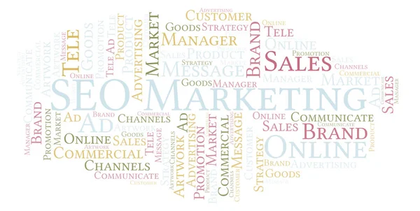 Nuvem Palavras Com Texto Seo Marketing Wordcloud Feito Apenas Com — Fotografia de Stock