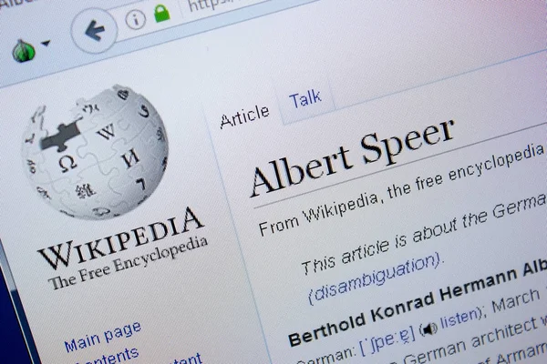 Rjazaň Rusko Září 2018 Stránce Wikipedie Albert Speer Monitoru — Stock fotografie