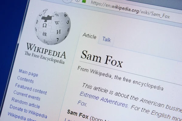 Ryazan Rusia Septiembre 2018 Wikipedia Página Sobre Sam Fox Una — Foto de Stock