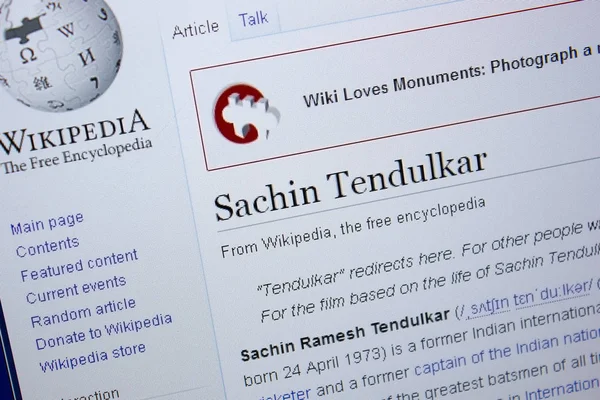 Rjazaň Rusko Září 2018 Stránce Wikipedie Sachin Tendulkar Monitoru — Stock fotografie