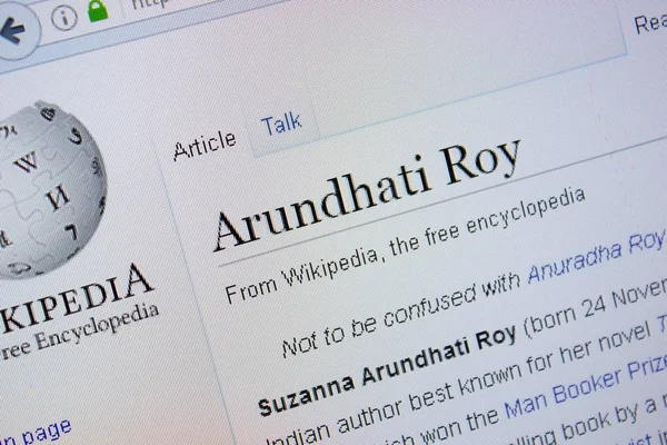 Ryazan Russia September 2018 Wikipedia Page Arundhati Roy Display — Stock Photo, Image