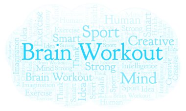 Egzersiz kelime bulutu beyin. Yalnızca metin ile yapılan Wordcloud.