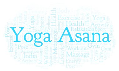 Yoga Asana kelime bulutu. Yalnızca metin ile yapılan Wordcloud.