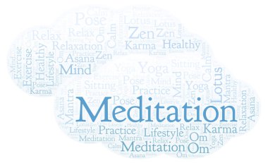 Meditasyon kelime bulutu. Yalnızca metin ile yapılan Wordcloud.