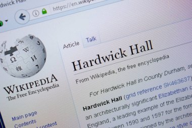 Ryazan, Rusya Federasyonu - 09 Eylül 2018 - Vikipedi sayfa hakkında Hardwick Hall Pc ekranda
