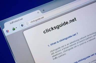 Ryazan, Rusya - 09 Eylül 2018: Kılavuzu ana sayfa Tıklanma Web sitesi Pc, url - Clicksguide.net görüntüleme.