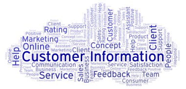 Müşteri bilgi kelime bulutu. Yalnızca metin ile yapılan.