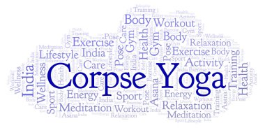 Ceset Yoga kelime bulutu. Yalnızca metin ile yapılan Wordcloud.