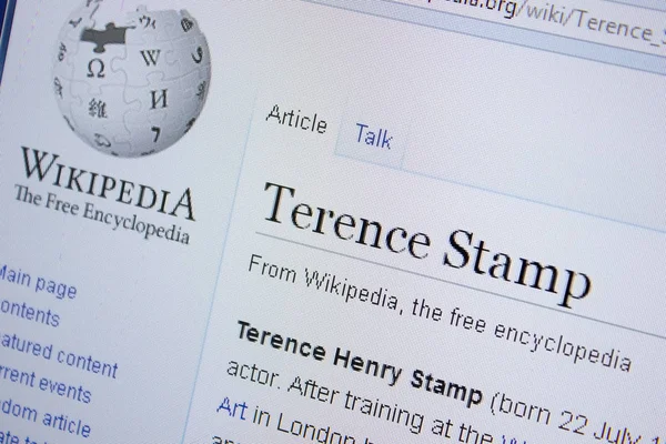 Ryazan Oroszország 2018 Szeptember Wikipedia Oldala Terence Stamp Kijelző — Stock Fotó