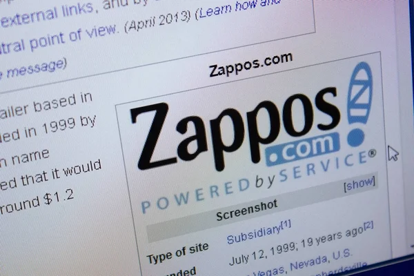 Ryazan Rusia September 2018 Halaman Wikipedia Tentang Zappos Pada Tampilan — Stok Foto