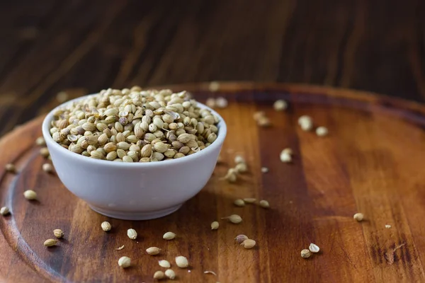 Coriander Seeds Spice Wood Background Organic Food Nature — Stock Photo, Image