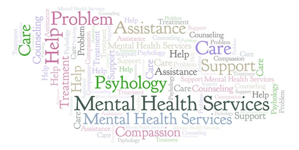 Serviços Saúde Mental Nuvem Palavras Wordcloud Feito Apenas Com Texto — Fotografia de Stock