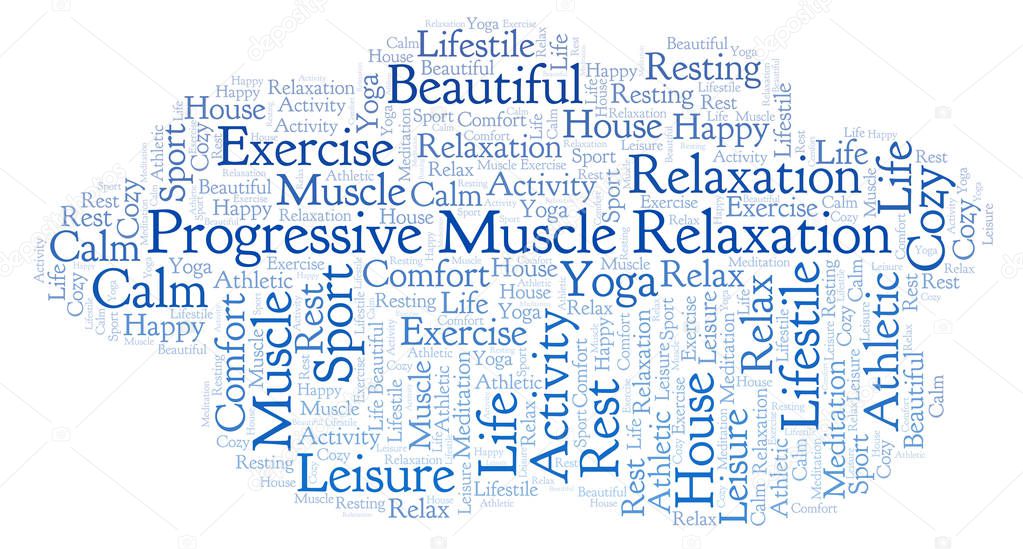 Progressive Muscle Relaxation word cloud. Wordcloud made with text only.