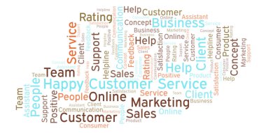 Mutlu müşteri hizmetleri kelime bulutu. Yalnızca metin ile yapılan.