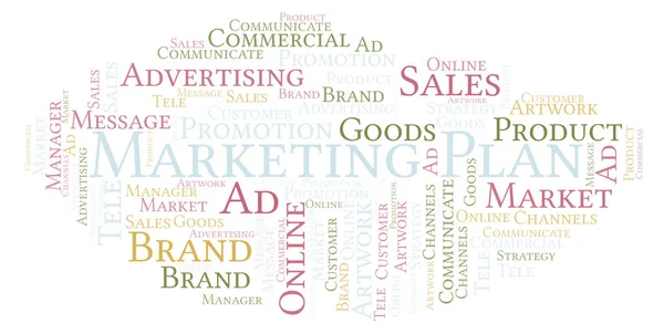 Nuvem Palavras Com Plano Marketing Texto Wordcloud Feito Apenas Com — Fotografia de Stock