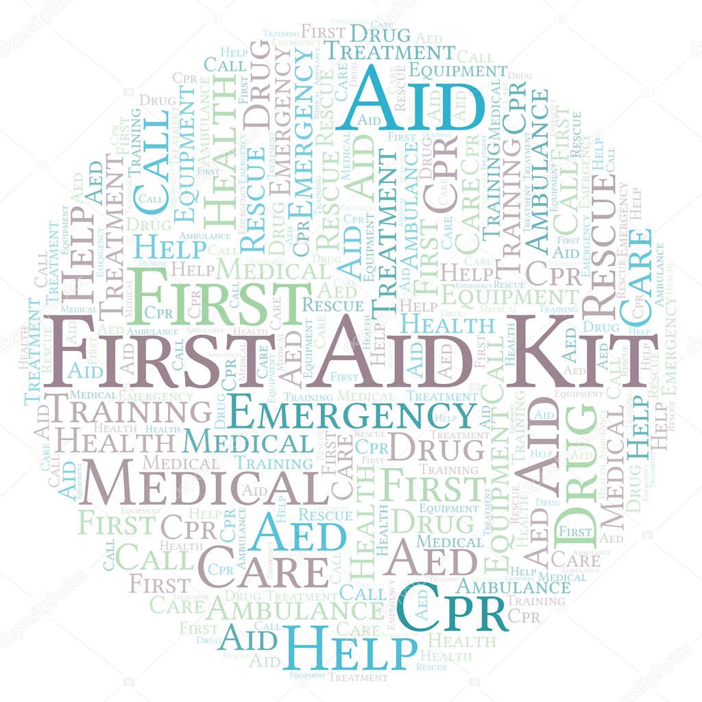 First Aid Kit word cloud, made with text only