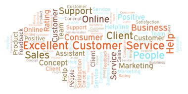 Mükemmel müşteri hizmetleri kelime bulutu. Yalnızca metin ile yapılan.