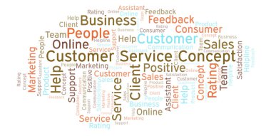 Müşteri hizmet kavramı kelime bulutu. Yalnızca metin ile yapılan.