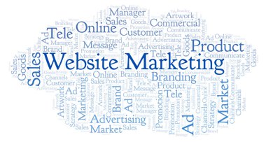 Kelime bulutu metin Web sitesi pazarlama ile. Yalnızca metin ile yapılan Wordcloud.