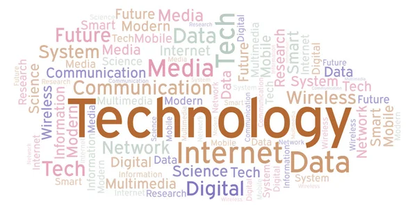 Nuvola Parole Con Tecnologia Testo Wordcloud Realizzato Solo Con Testo — Foto Stock