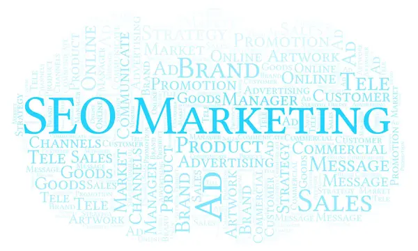 Nuvem Palavras Com Texto Seo Marketing Wordcloud Feito Apenas Com — Fotografia de Stock