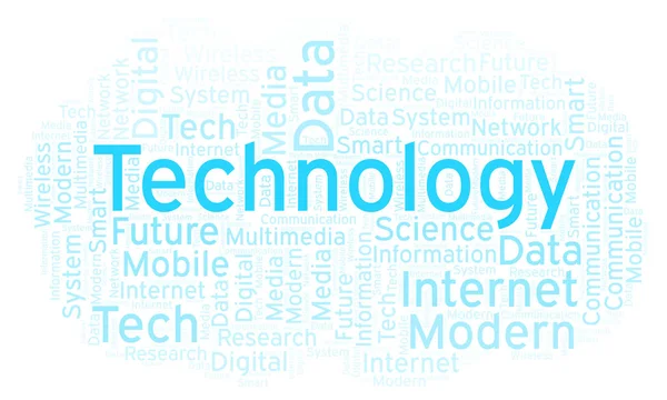 Nuvola Parole Con Tecnologia Testo Wordcloud Realizzato Solo Con Testo — Foto Stock