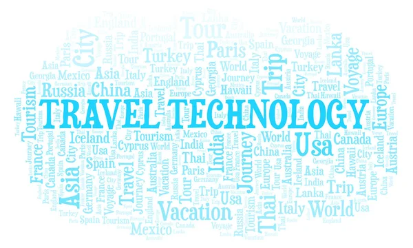 Tecnologia Viagens Nuvem Palavras Wordcloud Feito Apenas Com Texto — Fotografia de Stock