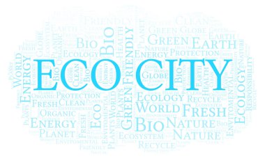 Eko kent kelime bulutu. Yalnızca metin ile yapılan Wordcloud.