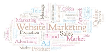 Kelime bulutu metin Web sitesi pazarlama ile. Yalnızca metin ile yapılan Wordcloud.