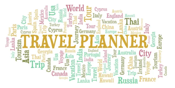 Travel Planner Nuvem Palavras Wordcloud Feito Apenas Com Texto — Fotografia de Stock