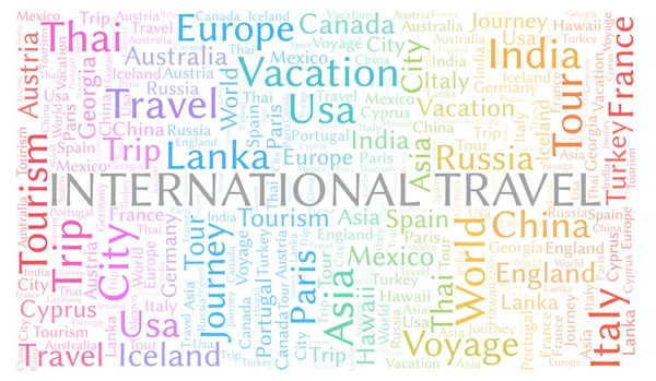 International Travel Nuvem Palavras Wordcloud Feito Apenas Com Texto — Fotografia de Stock