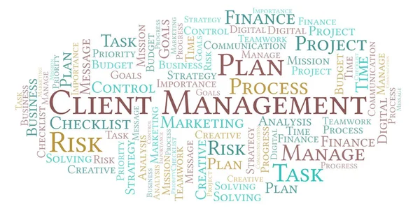 Client Management word cloud, made with text only
