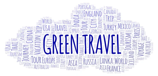 Green Travel Parola Nuvola Wordcloud Realizzato Solo Con Testo — Foto Stock