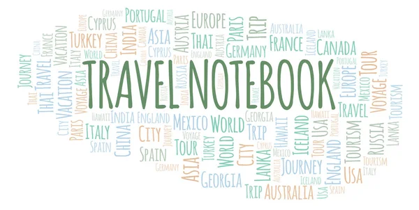 Хмара Слів Travel Notebook Wordcloud Зроблено Лише Текстом — стокове фото