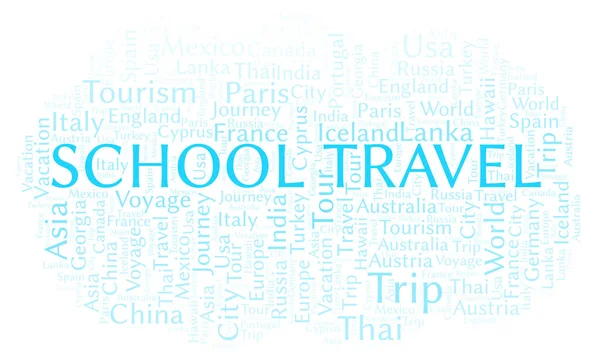 Шкільний Подорожі Слово Хмара Wordcloud Зроблено Лише Текстом — стокове фото
