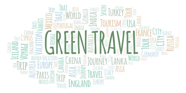 Πράσινο Ταξίδι Σύννεφο Λέξεων Wordcloud Γίνεται Κείμενο Μόνο — Φωτογραφία Αρχείου
