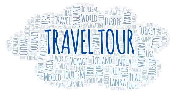 Tour Viaje Nube Palabras Wordcloud Hecho Solo Con Texto — Foto de Stock