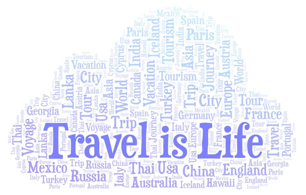 Utazás Élet Van Szó Felhő Wordcloud Készült Csak Szöveg — Stock Fotó